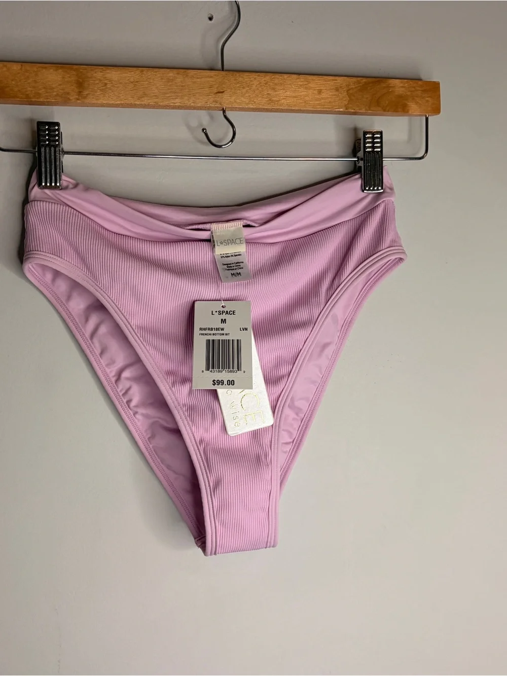 l*space Pink High Waist Ribbed Bikini Bottom